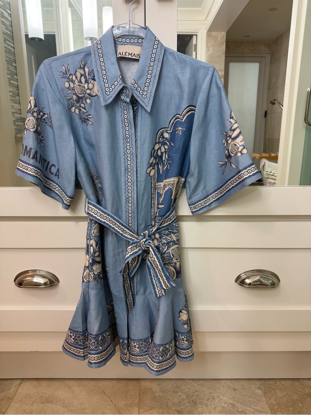 Alemais Blue Floral Tie-Waist Shirt Dress for Women